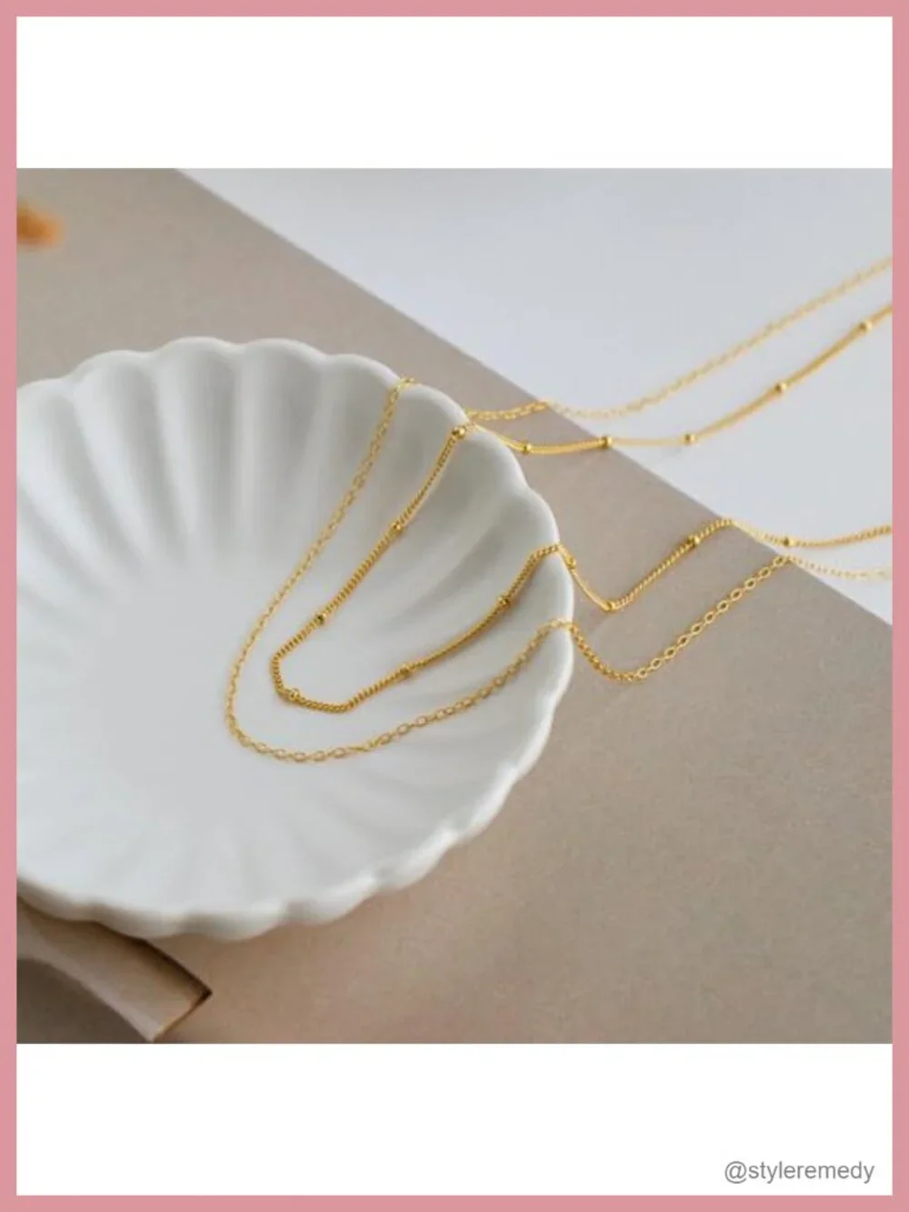 14k Gold Plated Thin Beaded Wave Box Chain Necklace Dainty Layered Choker